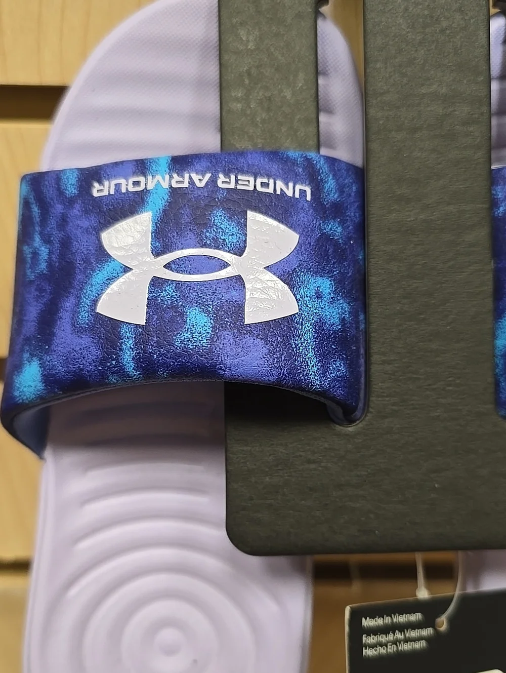 Under Armour Kids' Lilac Slide Sandals with Blue Logo Strap
